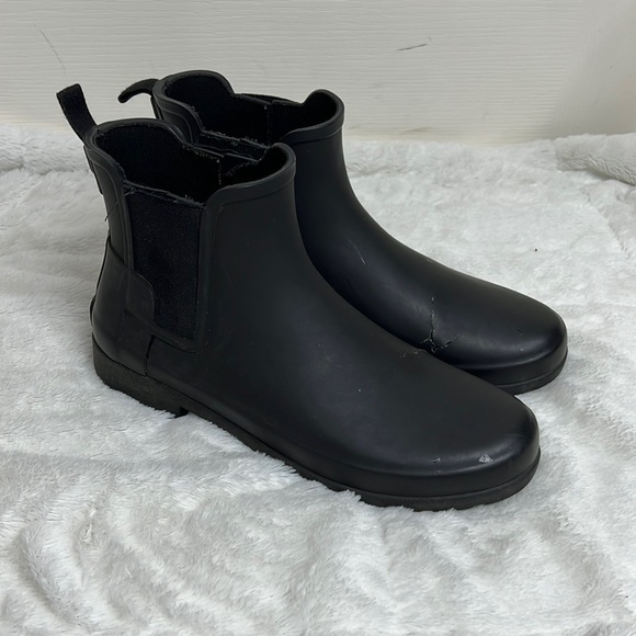 Hunter Women’s Black Refined Slim Fit Chelsea Ankle Rubber Boots Shoes - Sz 9/40 - Picture 2 of 13